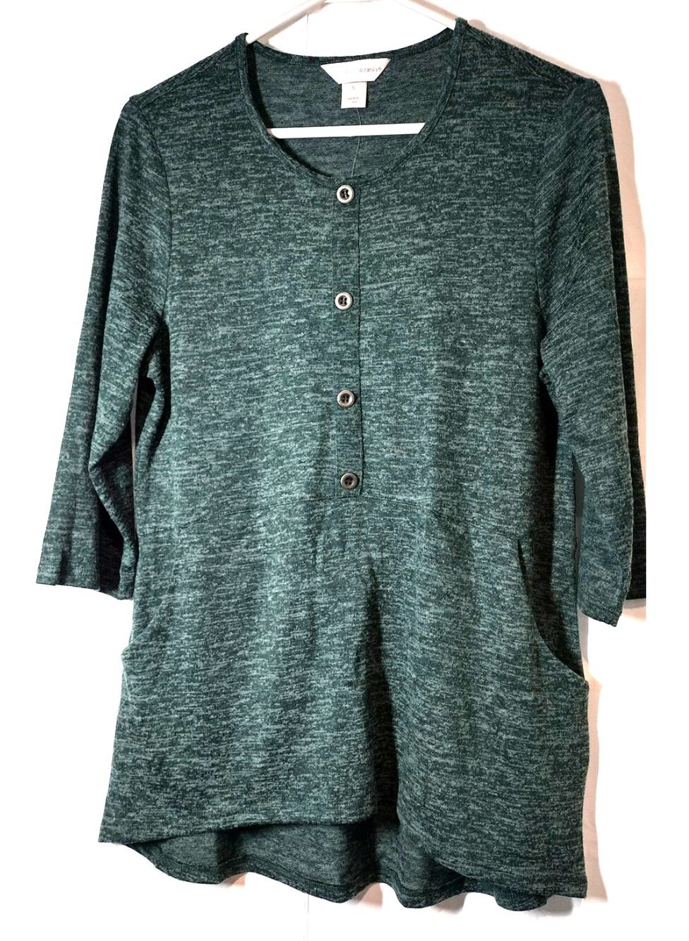 NWT Christopher & Banks Small Marled Green Knit Tunic Fall Casual Cozy Lounge